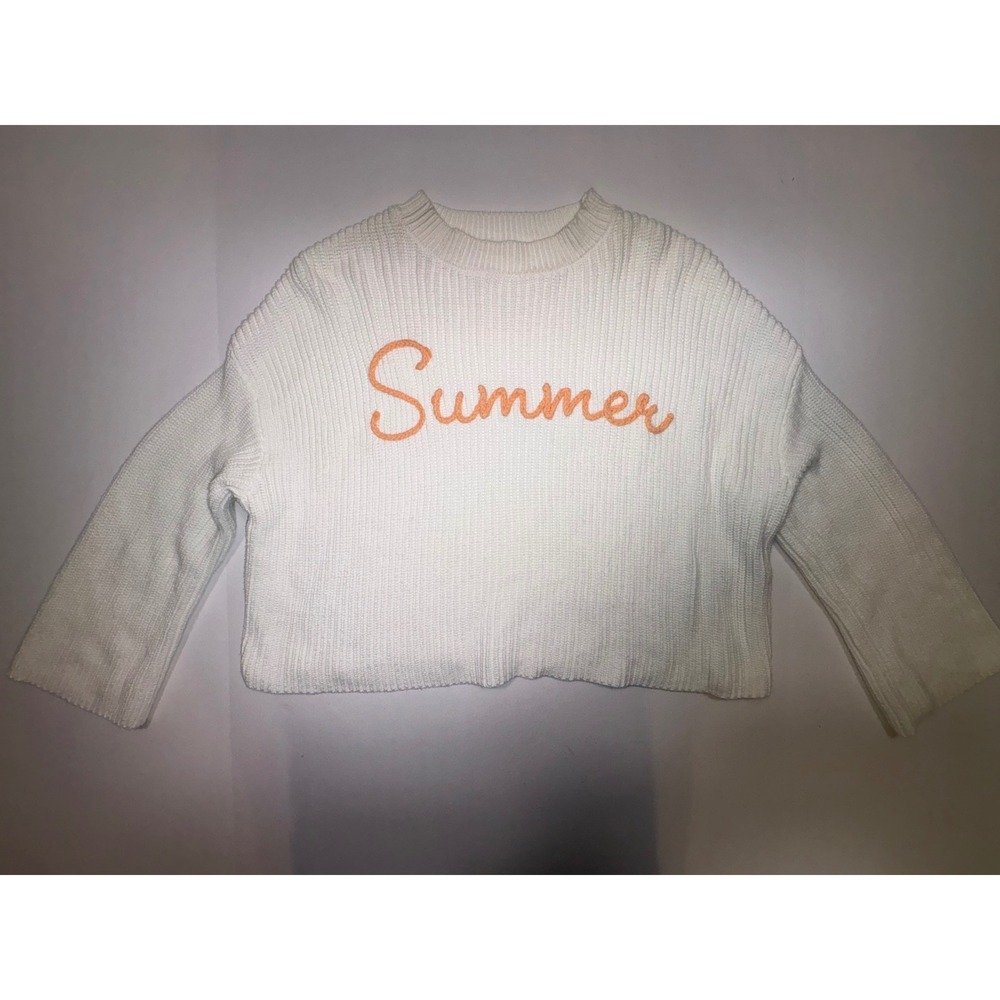 Moon & Madison Women White Ribbed Summer Graphic Knit Sweater XS ST21287-S